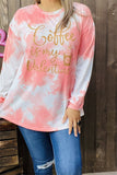 XCH14621 Glitter "Coffee is my Valentine" long sleeve coral tie-dye women top