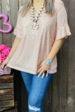 XCH15277-1 Pink sequin w/ruffle short sleeve women top(ES10)