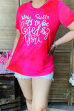 DLH8605 "HOW SWEET IT'S TO BE LOVED BY YOU"words printed short sleeve women fuchsia tops