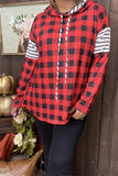 YMY9930 Black/White &red/black checked printed w/string long sleeve women hoodie top