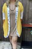 BQ15572 Leopard printed yellow/beige/tan long sleeve knitted fabric women cardigan