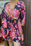 BQ15410 Paisley multi color printed 3/4 sleeve/elastic cuff side pockets women dresses