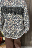 DLH13755 Leopard print rhinestone black tassel/fringe denim women coat/jacket