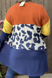 YMY15482 Navy/yellow/brown block w/leopard printed with side pockets women cardigan