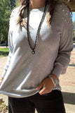 XCH15208-1 Wholesale plus size pearls long sleeve gray women tops(cs1)