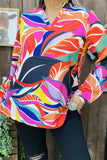 XCH15615 Orange/fuchsia/teal colorful paisley printed 3/4 sleeve w/band  V-neckline women tops