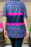 XCH15696 Black/Fuchsia leopard printed short sleeve women tops