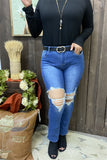 S004 Big hole on the knee blue fashion style women tighten jean pants