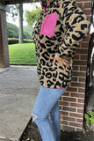 BQ15489 Black/beige leopard w/front pockets&fuchsia zipper long sleeve women coats/jackets wholesale