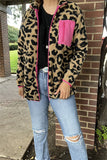 BQ15489 Black/beige leopard w/front pockets&fuchsia zipper long sleeve women coats/jackets wholesale