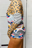 YMY11637 Multi color Aztec & leopard and white/black striped printed with front pocket  long sleeve women top(AS13)