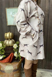 GJQ15670 Cheetah printed knitted sweater long sleeve women dress w/side pockets