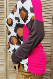 YMY14321 Fuchsia & brown & leopard print long sleeve women tops (DS3)