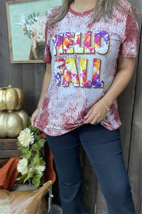 DLH9674 HELLO FALL tie dye printed short sleeve women t-shirt