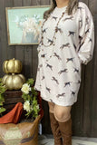 GJQ15670 Cheetah printed knitted sweater long sleeve women dress w/side pockets