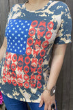 XCH11985 4th July Star multi color printed short sleeves women tops