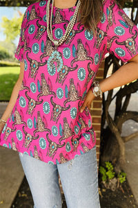 XCH15266 Mom and Me Bull & Diamond print short sleeve women  tops wholesale