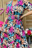 BQ15999 Multi color paisley printed short sleeve women dress w/waist elastic band