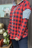 YMY9930 Black/White &red/black checked printed w/string long sleeve women hoodie top