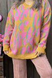 MY13394 Pink/yellow/teal leopard knitted long sleeve women sweater