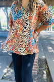 XCH15732 Paisley&leopard multi color printed short sleeve women blouse