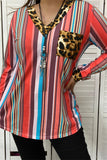 GJQ8549 Serape & leopard v-neck cut long sleeve top w front pocket (DS12)