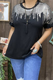 BQ15090-1 Silver sequin & black short sleeve w/ruffle trim women tops wholesale(BS5)