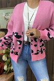 MY15400 Black&White leopard printed pink solid color long sleeve w/tighten cuff women sweater/cardigan