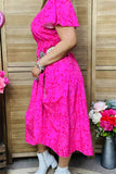 GJQ15908 Fuchsia leopard printed short sleeve w/ruffle women fuchsia dress