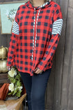 YMY9930 Black/White &red/black checked printed w/string long sleeve women hoodie top