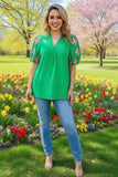 Flower embroidery green crepe fabric lantern short sleeve women top XCH16346 CS6