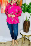 XCH15820 Leopard animal printed long sleeve women fuchsia shirt
