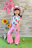 DLH2384 YEEHAW & COW & CACTUS prints pink pant 2pc girls clothing sets  (A4S10)