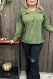 GJQ15536 Green solid color w/green lace tighten cuff long bottom sleeve side split front short/back more long women tops