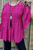 BQ15351 Mom and me Fuchsia dots ruffle/lace short sleeve baby doll women blouse