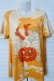 XCH13649 HOWDY PUMPKIN boots printed short sleeve women top wholesale IS6