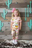Western cowboy baby pink top & pant boutique girls pajama set 3755MZ
