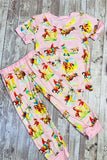 Western cowboy baby pink top & pant boutique girls pajama set 3755MZ