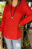 XCH15795 Sequin long sleeve women tops w/red lining