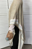 TTY11095 Beige & multi color shawl w/tassels&fringe for women knitted fabric