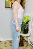 BQ16001 White lace tighten women tops w/long sleeve