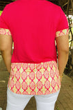 YMY9183 Fuchsia/snake skin printed top w/sequin double pocket short sleeves women tops