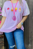 DLH13632 Ice cream embroider patch pink women t-shirt with sequin short sleeve ( IS7)