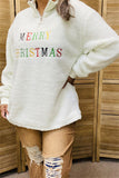 BQ15440 "MERRY CHRISTMAS"words embroidery white polyester fur w/zipper long sleeve women top