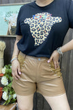 DLH10140 Black t-shirt w/cute leopard printed ghost w/glasses short sleeve women T-shirt IS5