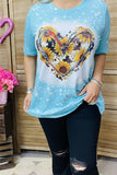 DLH13771 Cow & sunflower heart printed short sleeve women top