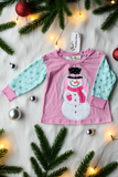 Mom and me Christmas snowman printed pink long sleeve girls t-shirt XCH01017