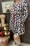 GJQ15311 Leopard printed long sleeve wholesale women dresses w/side pockets