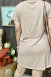 XCH15454 Tan solid color short sleeve/ fold trim women dress