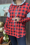 YMY9930 Black/White &red/black checked printed w/string long sleeve women hoodie top